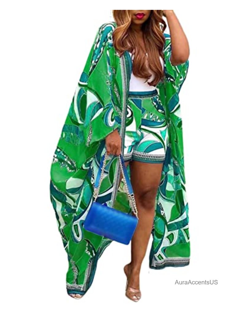 2 Piece Outfits For Women Sexy Beach Cover Up Shorts Set Open Front Long